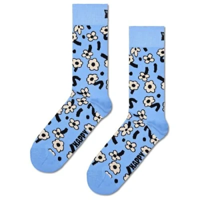 Image of Mens and Women&#039;s 1 Pair Happy Socks Dancing Flower Light Blue 7.5 11.5 Unisex