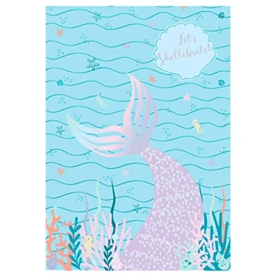 Image of Amscan 9915227 Mermaid Tales Kids Birthday Party &#039;Let&#039;s Shellebrate&#039; Scene Setters 4 Pieces 72cm x 1m