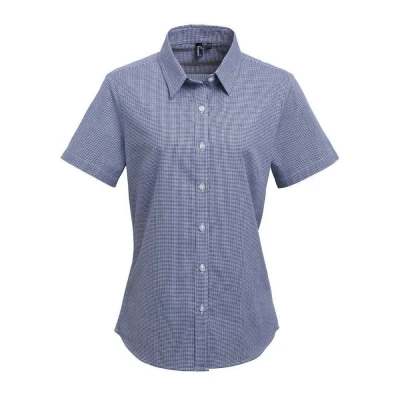 Image of Premier Womens/Ladies Gingham Short Sleeved Shirt (Navy/White) Size 20 UK