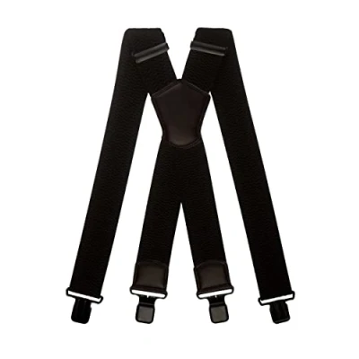 Image of Olata Men&#039;s Multi Purpose Extra Wide X Shape Braces/Suspenders with Leather Shield Centrepiece 5cm. Black (Black Clips)