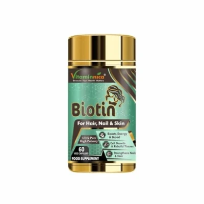 Image of Vitaminnica Biotin 10000 mcg Vegetable Capsules High Strength Formula Supports Hair Growth, Glowing Skin, Energy &amp; Vitality Suitable for Vegans Pack of 60 2 Months Supply