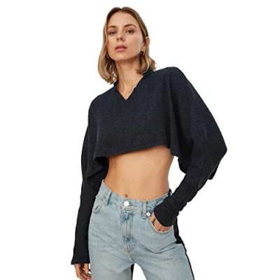 Image of Trendyol FeMan Relaxed fit Bodycon Standing Collar Knit Blouse Navy Blue