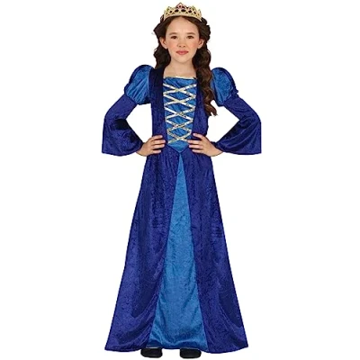 Image of FIESTAS GUIRCA Medieval Queen Girls Fancy Dress Costume Blue Princess Kids Costumes 5 6 years