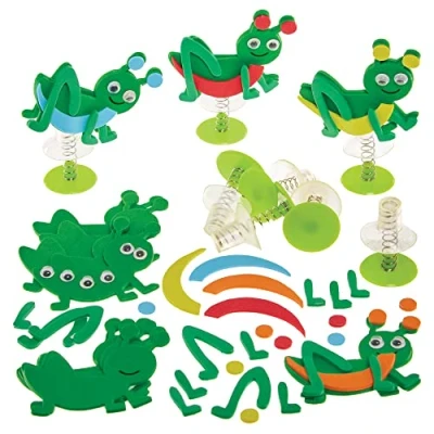 Image of Baker Ross FX783 Grasshopper Jump Up Kits Pack of 8, Foam Toy Craft for Kids