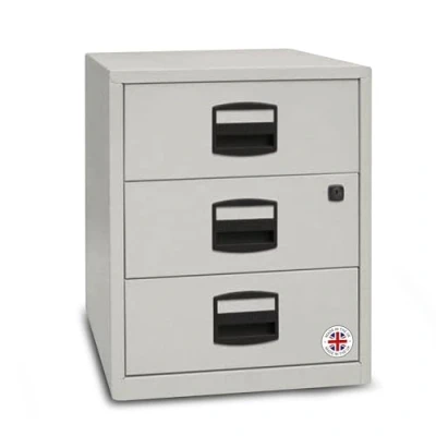 Image of Horison Industries Heavy Duty Steel Filing Cabinet, 3 Drawer Storage Unit, Medium Lockable 512x413x400mm File Cabinets For Home Office Storage, Cabinet Grey