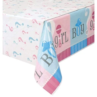 Image of Unique Party 47383 Plastic Gender Reveal Baby Shower Tablecloth, 7ft x 4.5ft