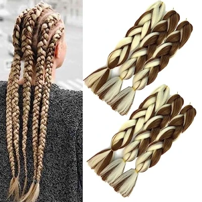Image of 6 Packs Ombre Jumbo Braiding Hair, Afro Hair Extensions for Box Braid Crochet Twist (brown mixed blonde)