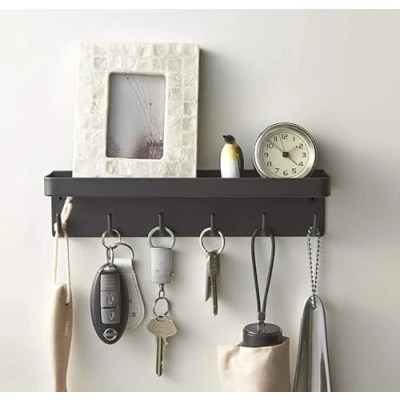 Image of YWHWLX Key Holder Wall Mounted with 6 Hooks, Black Metal Rack Mail Organizer Tray, Hanger for Entryway Hallway Kitchen Farmhouse Decor