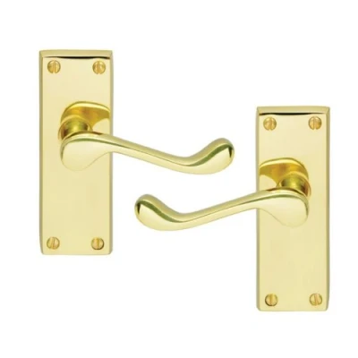 Image of Victorian Scroll Polished Brass Finish Lever Latch Door Handles 120 x 40mm Golden Grace
