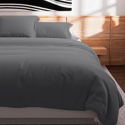 Image of Soleil d&#039;ocre, Cotton Duvet Cover 57 Thread Count 240 x 220 cm Plain Grey