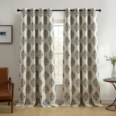 Image of Elrene Home Fashions Navara Medallion Room Darkening Window Curtain Panel 52 x 84 Inches (1, Black