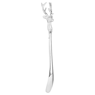 Image of Nickel Stag Head Detail Shoe Horn Metal L5 x W10 H53 cm Silver