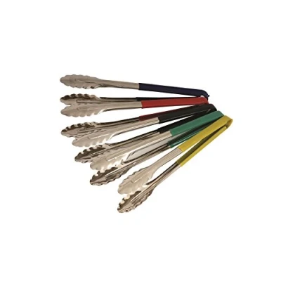 Image of Genware NEV CCT31BK Colour Coded Tong, Stainless Steel, 31 cm, Black