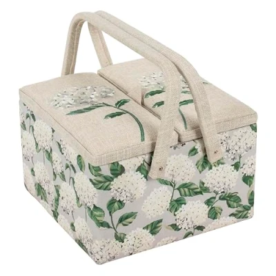 Image of Hobby Gift Large Sewing Craft Storage Box, Twin Lid, Square, Hydrangea, 25 x 17cm