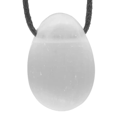 Image of Lebensquelle Plus Selenite Teardrop Pendant Tumbled Stone Drilled with Leather Cord
