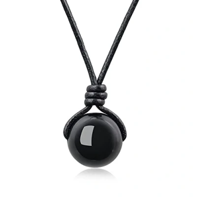 Image of COAI Leather Cord Simple Black Obsidian Stone Pendant Necklace for Men Women