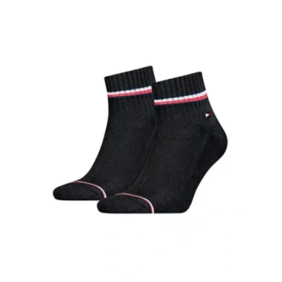 Image of Tommy Hilfiger Men&#039;s Iconic Kids&#039; Sports Quarter Socks (2 Pack), black,12 1.5 UK (31 34 EU)