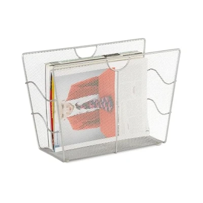 Image of Relaxdays Mesh Newspaper Stand, Metal Bin, Freestanding Rack, HWD 27 x 39 17 cm, Silver