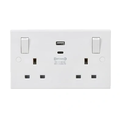 Image of KnightsBridge 13A 2G Switched socket with outboard rockers and dual USB (A+C) QC18W / PD 45W