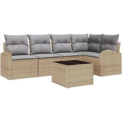 Image of vidaXL 6 Piece Garden Sofa Set with Cushions Black Poly Rattan