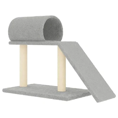 Image of &quot;vidaXL Cat Scratching Post Tunnel and Ladder Design, Soft Plush Material, Natural Sisal for Clawing, Light Grey, Sized 81 x 35 55.5 cm&quot;