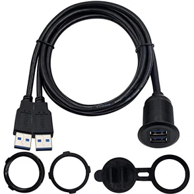 Image of Duttek USB Panel Flush Mount Cable, Dual 3.0 Male to Female Extension Mount, Dash For Car, Boat, Motorcycle 1M/3.3FT