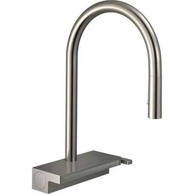 Image of Hansgrohe Aquno Select M81 Single Lever Kitchen Mixer 170 With Pull Out Spray And Sbox, 3 Modes, Stainless Steel Finish, 73831800