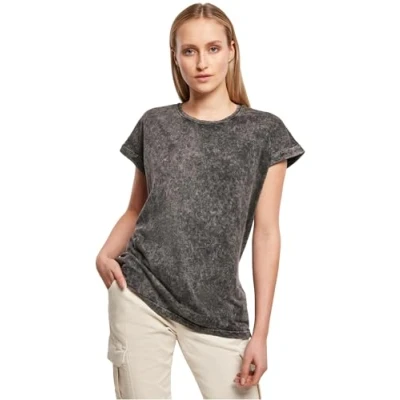 Image of Build Your Brand Ladies Acid Washed Extended Shoulder Tee, Women’s T Shirt, darkgrey white, M BY053 01259 0046