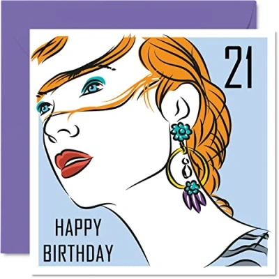 Image of 21st Birthday Cards for Her Women Earing Girl Happy 21 Card Friend Sister Daughter Granddaughter Cousin Auntie, 145mm x Twenty First One Pretty Cute Bday Greeting