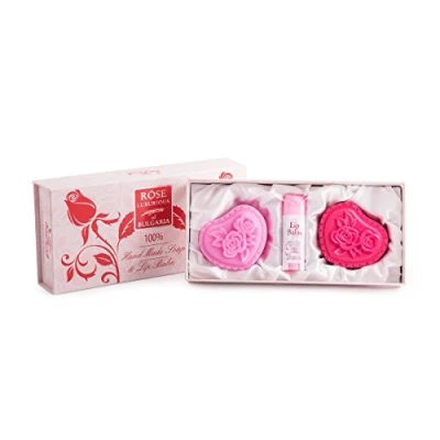 Image of Rose of Bulgaria Gift Set Two Handmade Soaps 2x70g and Lip Balm 5ml in Luxurious Box