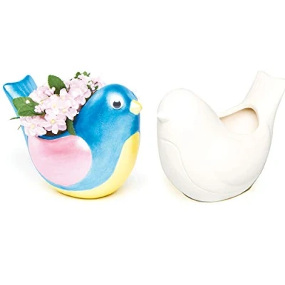 Image of Baker Ross AG193 Ready to Paint Bird Ceramic Plant Pots, for Kids Decorate &amp; Display, Assorted, Box of 4