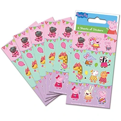 Image of Paper Projects 01.70.15.045 Peppa Pig Festival of Fun Party Bag Stickers (Six Sheets), Multicoloured, 12.5cm x 7.5cm