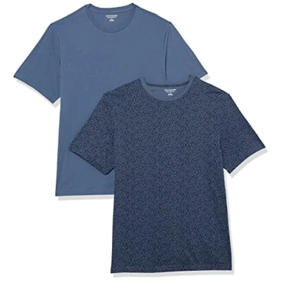 Image of Amazon Essentials Men&#039;s Cotton Regular Fit Short Sleeve Crewneck T Shirt, Pack of 2, Navy Floral Print/Washed Blue, XXL