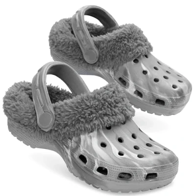 Image of CityComfort Girls Winter Clogs Fleece Lining &amp; Removable Charms, Kids Teens Garden Shoes Slip On with Strap (Grey, 10 UK)