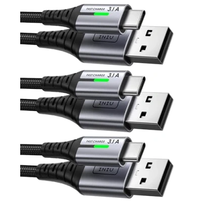 Image of INIU USB C Charger Cable, [3 Pack 0.5+2+2m] A to Cable 3.1A Fast Charging, Braided Phone Type for iPhone 16 15 Samsung Galaxy S23 S22 Switch PS5 Huawei Google Pixel etc.