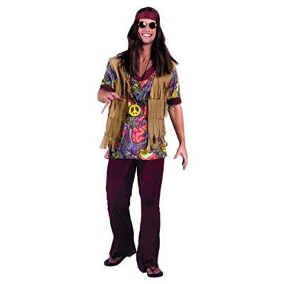 Image of 1960s Hippy Mens Fancy Dress Retro Groovy 60s Hippie Adults Costume Outfit