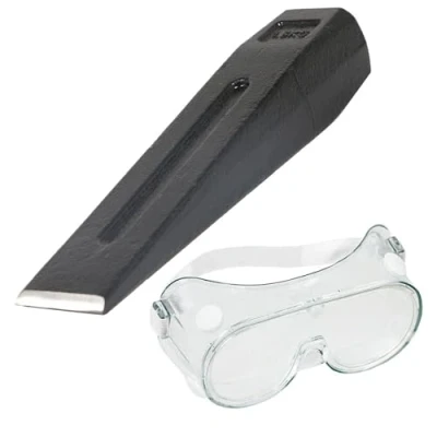 Image of SPARES2GO Log Splitter Chisel Wedge 1.5KG 8&quot; Wood Splitting Maul + Adjustable Safety Goggles Kit
