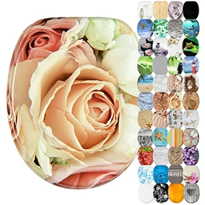 Image of Sanilo Soft Close Toilet Seat, Stable Hinges, Easy to Mount, Wooden Seat Pink Rose