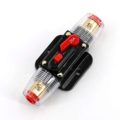 Image of UTSAUTO Circuit Breaker 20Amp Resettable Fuse Auto Car Stereo Inline Holders Inverter, Manual Reset 12V 24V DC for Automotive Marine Boat Audio System Protection