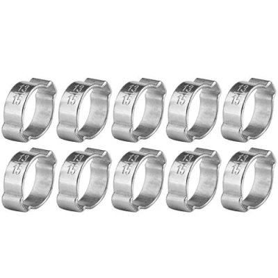 Image of 2 Ear Hose Clamps, Akozon Two Drive Clamp Tube Clip 10pcs Stainless Steel Pipe Hoop Plumbing Fastener Fule Petrol Tube(13 15MM)