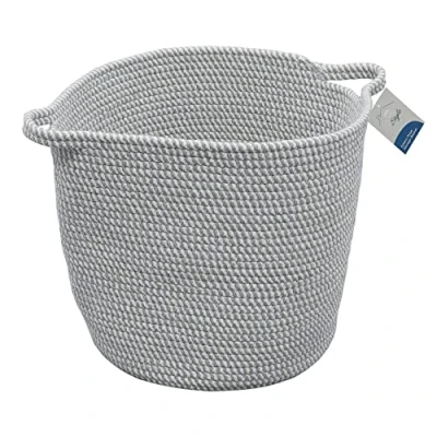 Image of JVL Edison Round Cotton Rope Storage Basket with Handles, Grey