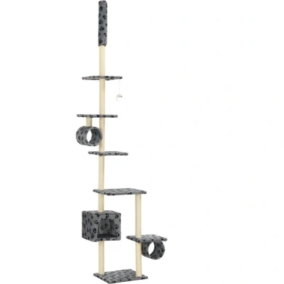 Image of vidaXL Cat Tree with Sisal Scratching Posts 260 cm Grey Paw Prints