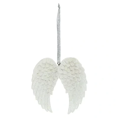 Image of Divine White Resin Double Glitter Angel Wing Hanging Decoration 7cm x 6.5cm (1 Pc.) Durable Material &amp; Exquisite Design Ideal for Home Decor