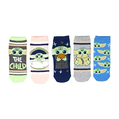 Image of Star Wars The Mandalorian Child Baby Yoda Juniors/Womens 5 Pack Ankle Socks Shoe Size 4 10