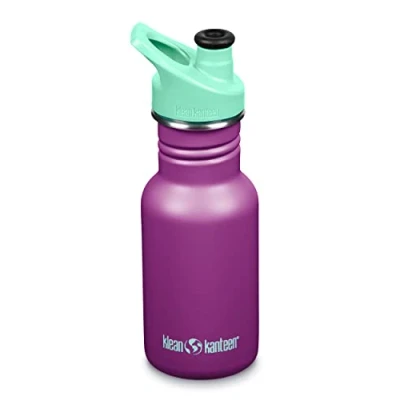Image of Klean Kanteen Children&#039;s Stainless Steel Drinking Bottle Sports Cap, Classic Narrow, New Slim Design, 355 ml, Colour: Sparkling Grape