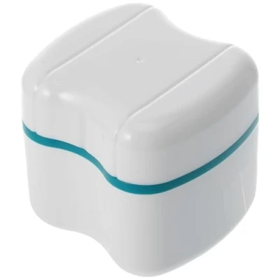Image of ROSENICE Denture Bath Box False Teeth Storage Container Case with Rinsing Basket (Green)