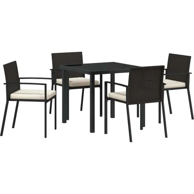 Image of vidaXL 5 Piece Garden Dining Set Black Poly Rattan