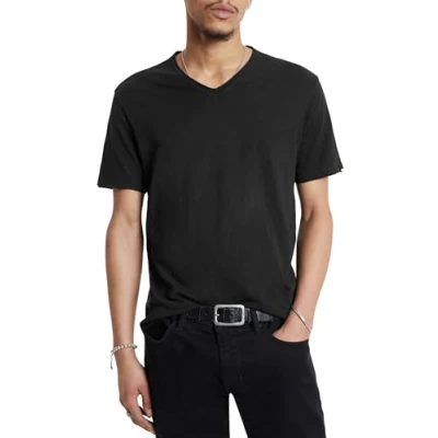 Image of John Varvatos Men&#039;s Short Sleeve SLUB V Neck with Cut RAW Edge T Shirt, Black, S