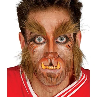 Image of shoperama Werewolf sideburns and eyebrows set for sticking on fur wolf man demon monster, Brown/Beige/Black