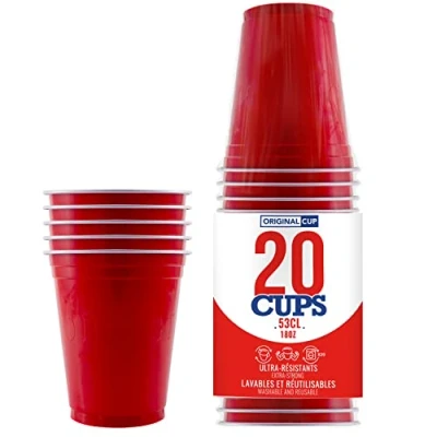 Image of Pack of x20 Official Original Red Cups 53cl American Beer Pong Premium Quality Reusable Plastic Hand &amp; Machine Wash OriginalCup®